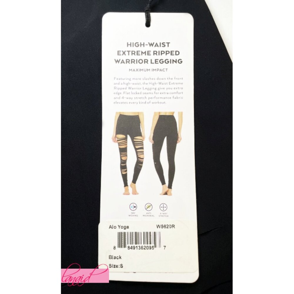 Alo High-Waist Extreme Ripped Warrior Leggings Black Edgy Hi-Rise Destroyed Pant - Picture 11 of 15